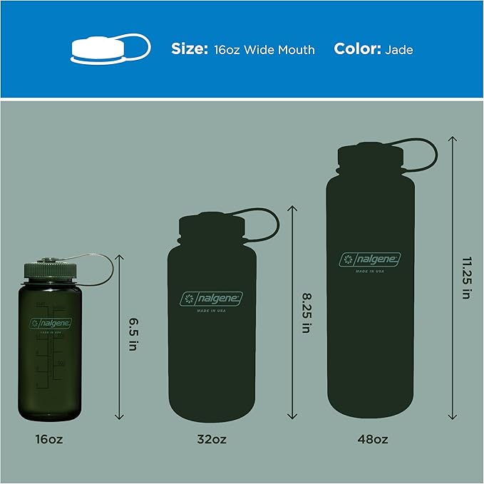 Nalgene 16 oz Wide Mouth Water Bottle | BPA-Free, Durable & Leak Proof, Lightweight Travel Bottle, Fits In Cupholders, Jade