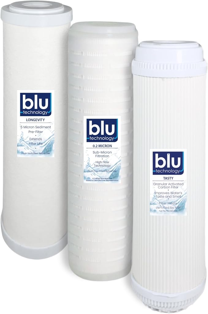 GoBluTech 10-Inch RV Water Filter Recharge Pack for AR3 XLT-2.5” x 10” for RV Water Filter System, 0.2 Micron High Flow, Granular Activated Carbon “Tasty”, and Sediment “Longevity” - US Veteran Owned