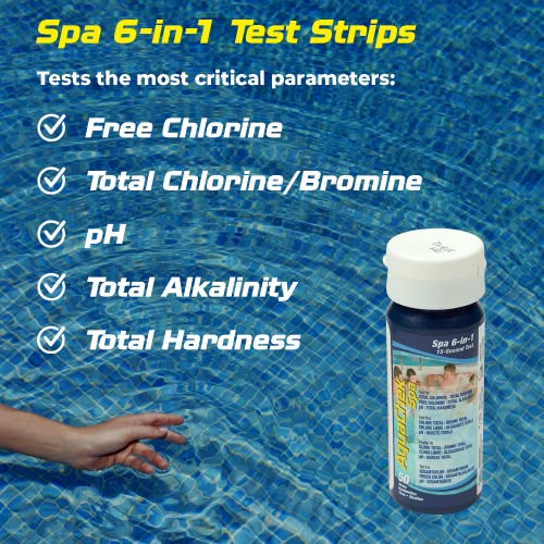 SPA 6-in-1 Test Strips - Spa Test Strips for Total Bromine, Total Chlorine, Free Chlorine, pH, Total Alkalinity, and Total Hardness - Professional Water Quality Testing Kit (50 Strips) (50 Count)
