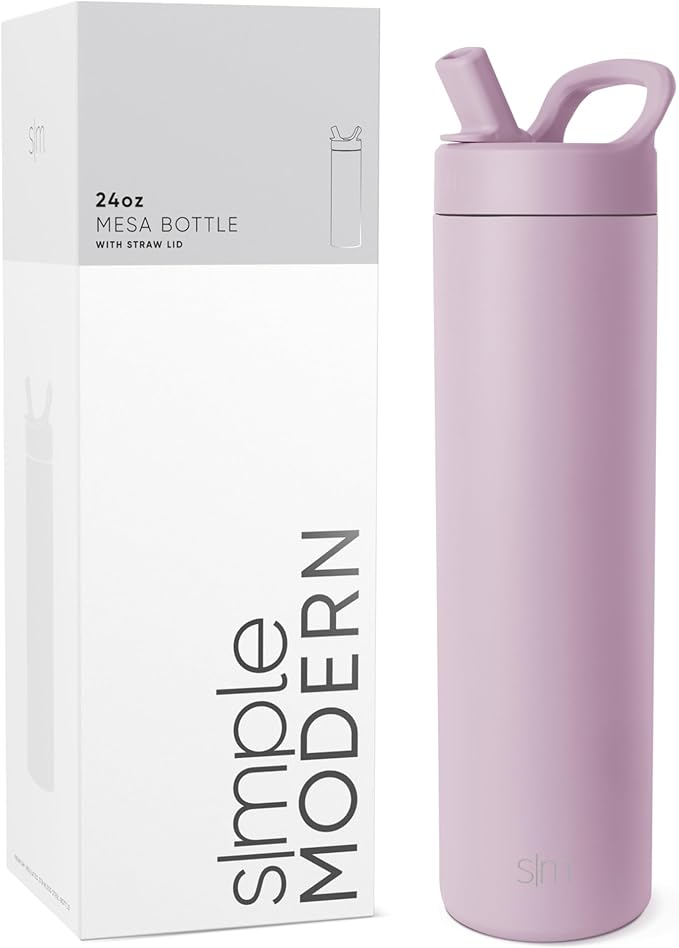 Simple Modern Water Bottle with Straw lid | Insulated Stainless Steel Thermos | Reusable Travel Water Bottles for Gym & Sports | Leak Proof & BPA Free | 24oz, Lavender Mist