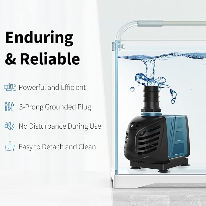 Uniclife Aquarium 800 GPH Submersible and Inline Water Pump 55W 8ft High Lift AC 120 V Quiet Return Pump with 6 ft. Power Cord for Large Fish Tanks Pond Waterfalls Fountains Sumps and Gardens - AquaVibe