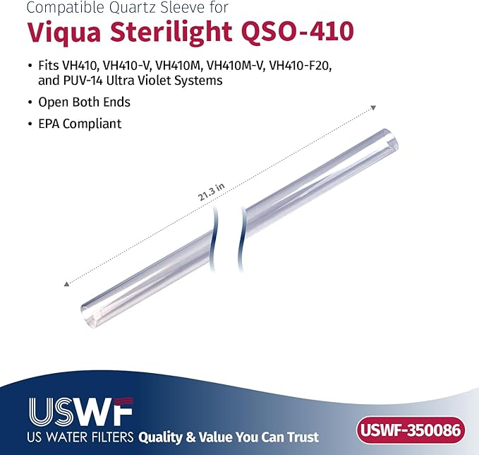 QS-O410 Replacement Quartz Sleeve | Fits the VH410, VH410-V, VH410M, VH410M-V, VH410-F20, & PUV-14 Series UV Systems | Made in the USA, US Water Filters