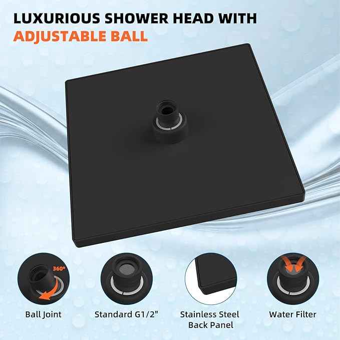 Hibbent cUCPC Certified Thickness Metal Rain Shower Head, 12'' High Pressure Shower Heads, Large Bathroom Shower Head with Adjustable Brass Ball Joint, Waterfall Full Body Coverage, Oil Rubbed Bronze