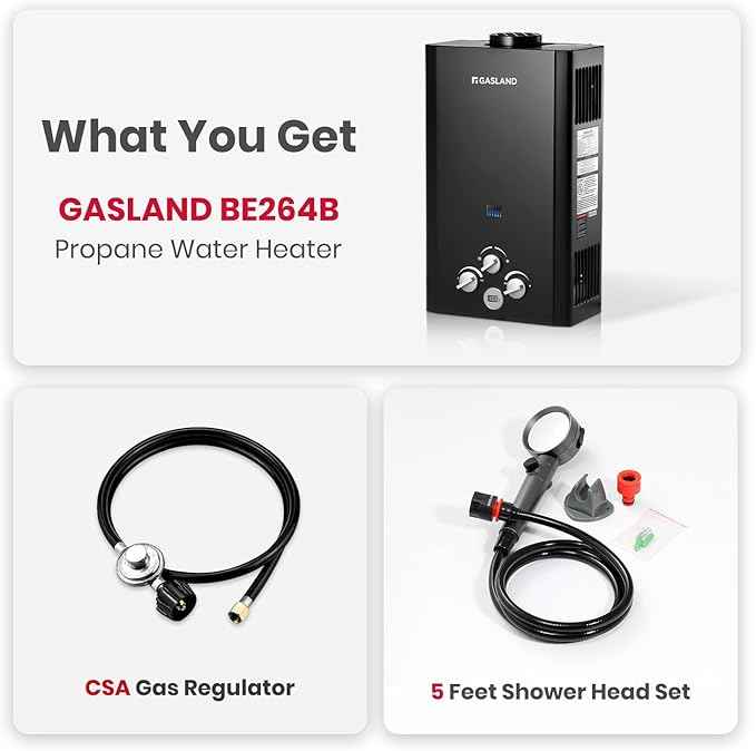 GASLAND 2.64GPM Propane Tankless Water Heater Outdoor 10L - Portable Camping Hot Water Heater, Overheating Protection, Easy to Install - Use for RV, Cabin, Barn, Camping, Boat (Black)