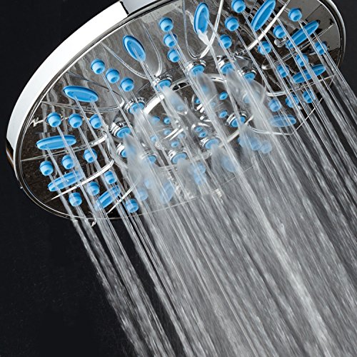 7-inch 6-Setting Rainfall Showerhead with Anti-Microbial Microban Protection from Mold, Mildew, and Bacteria - Clog-Free Wave Blue Jets, Chrome Finish