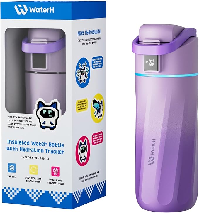 BOOST Smart Water Bottle with Reminder & Tracker, 16oz Kids Water Bottle for School, DIY Refrigerator Magnets, BPA-Free Vacuum Insulated Stainless Steel, Ideal Gift for Christmas, New Year