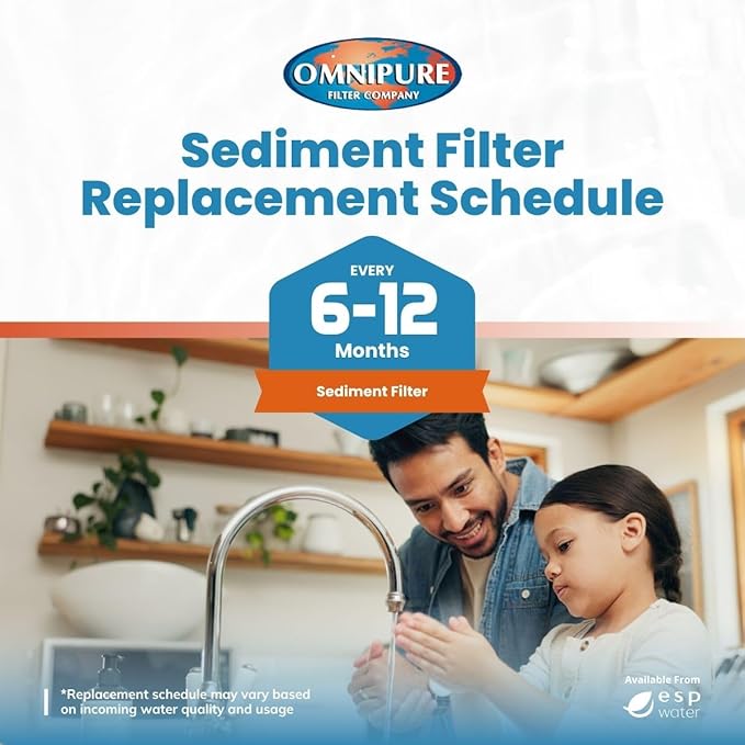 Omnipure Q5605 Sediment Filter, 5 Micron Twist-In RO Cartridge, 2.5 x 12 Inch Q-Series Compatible for Under-Sink Reverse Osmosis Systems, Certified to NSF Standard 42 Replacement Water Filter