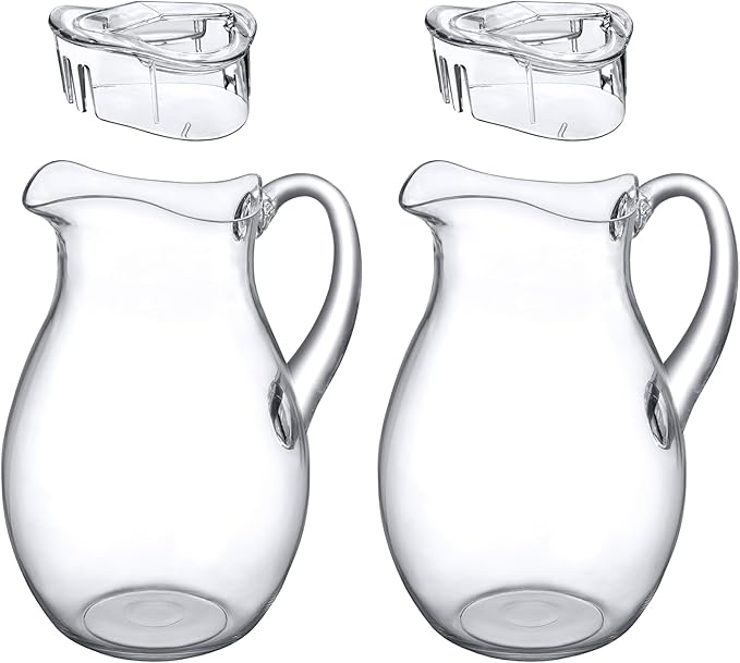 Amazing Abby - Bubbly - 2-Pack Acrylic Pitcher (72 oz), Clear Plastic Water Pitcher with Lid, Fridge Jug, BPA-Free, Shatter-Proof, Great for Iced Tea, Sangria, Lemonade, Juice, Milk, and More