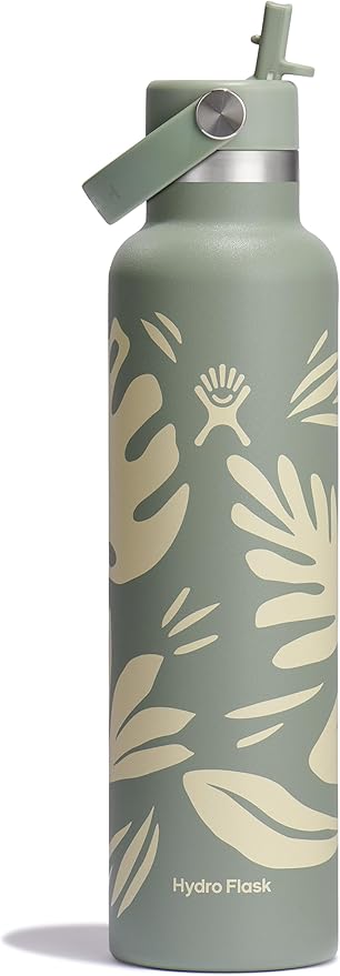 Hydro Flask Water Bottle - Insulated Stainless Steel - Straw Lid, Non Spill, Leakproof 24 Oz Botanical Bliss Green