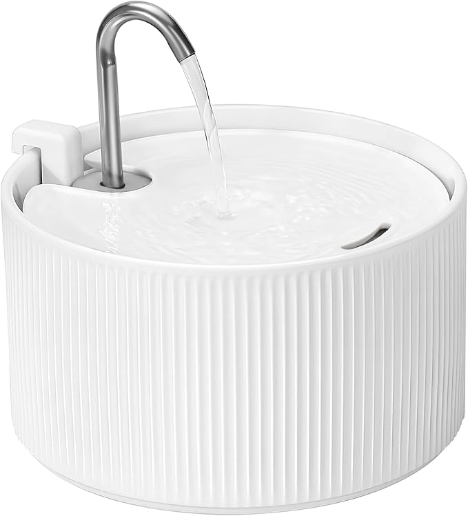 Cepheus Cat Water Fountain, 2.2L/78oz Automatic Ceramic Pet Fountain Dog Water Dispenser with Super Quiet Design - Ideal for Cats, Dogs, and Multiple Pets - White