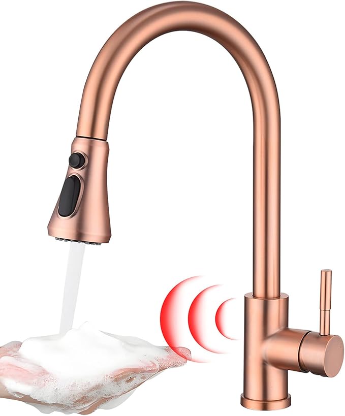 TUTEW Touchless Kitchen Faucet with Pull Down Sprayer, Red Copper Motion Sensor Kitchen Sink Faucet Single Hole, Spot Resist Stainless Steel Single Handle Commercial Modern Faucet