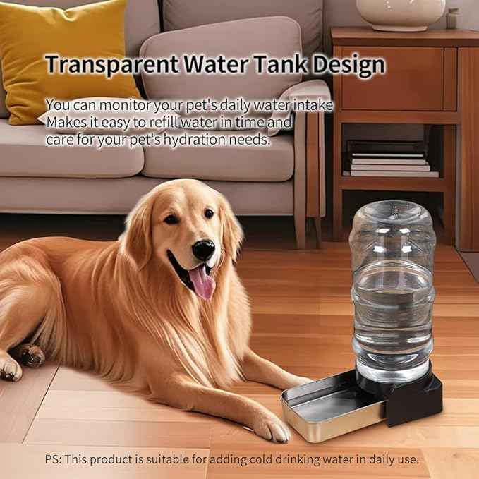 PAKEWAY 1 Gallon Automatic Gravity Dog Water Bowl Dispenser, Stainless Steel Large Capacity Pet Waterer with 3 Filters for Small to Medium Dogs and Cats