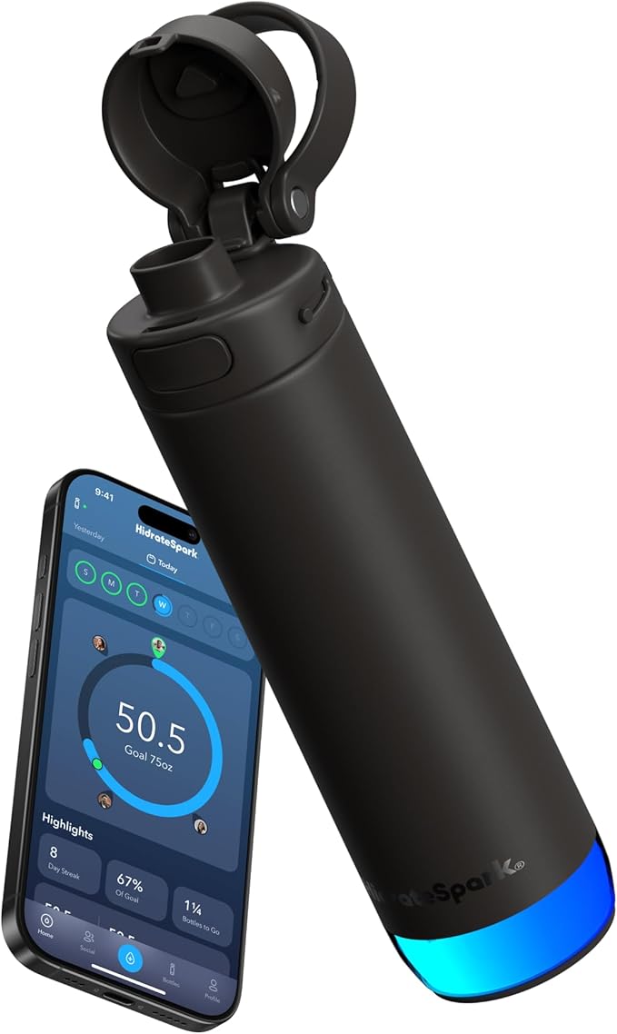 HidrateSpark PRO 2 21 oz Chug – Smart Hydration Bottle with Clinically Accurate Water Tracking & Extended Battery Life – Syncs with Apple Health, Fitbit, Smart Rings & Watches - Black