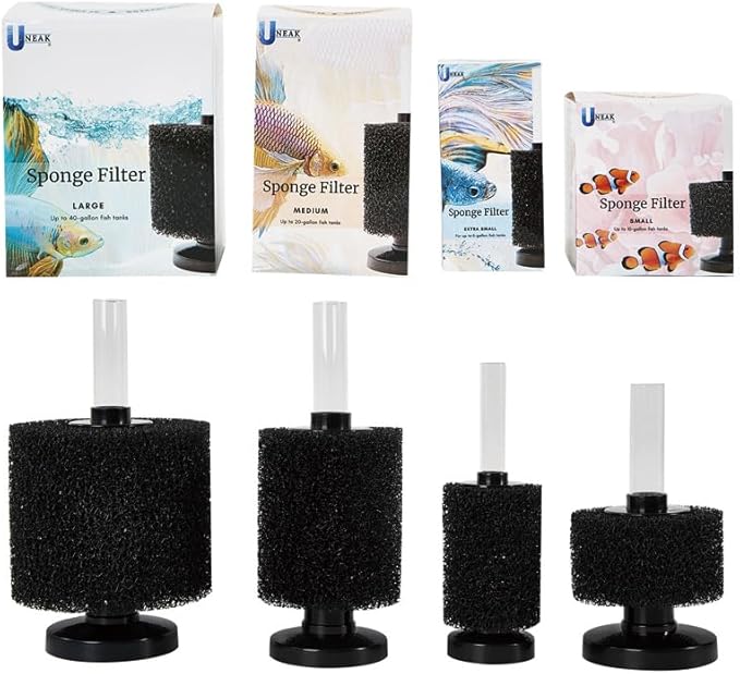 UNEAK Medium Aquarium Sponge Filter Fish Tank Silent Filteration Breeding Fry Betta Shrimp Nano Tank Accessories Air Stone 4-inch Airline Tubing up to 20 Gallon