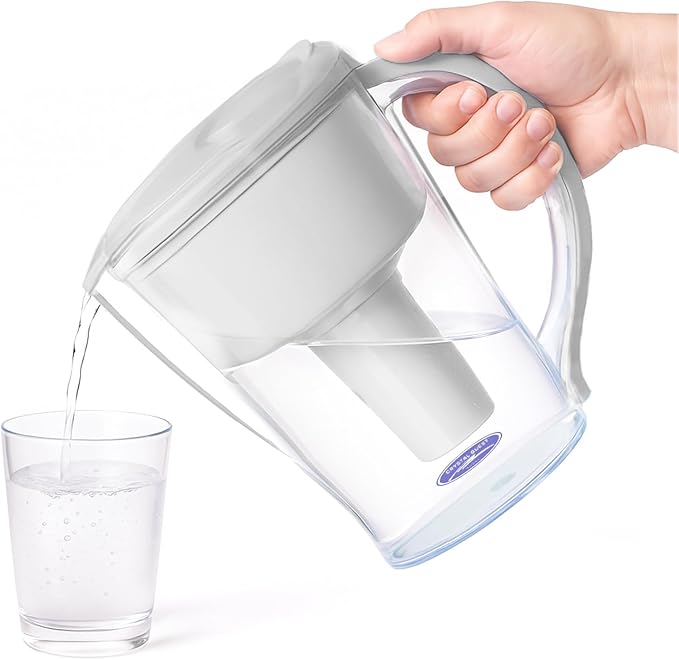 Crystal Quest Water Filter Pitcher - 12-Cup Capacity, 6-Stage Filtration, Includes 1 Long-Life Filter, BPA Free, Meets NSF Standard 42 - Filter Upto 2000 Gallons - Standard (Smart)/White