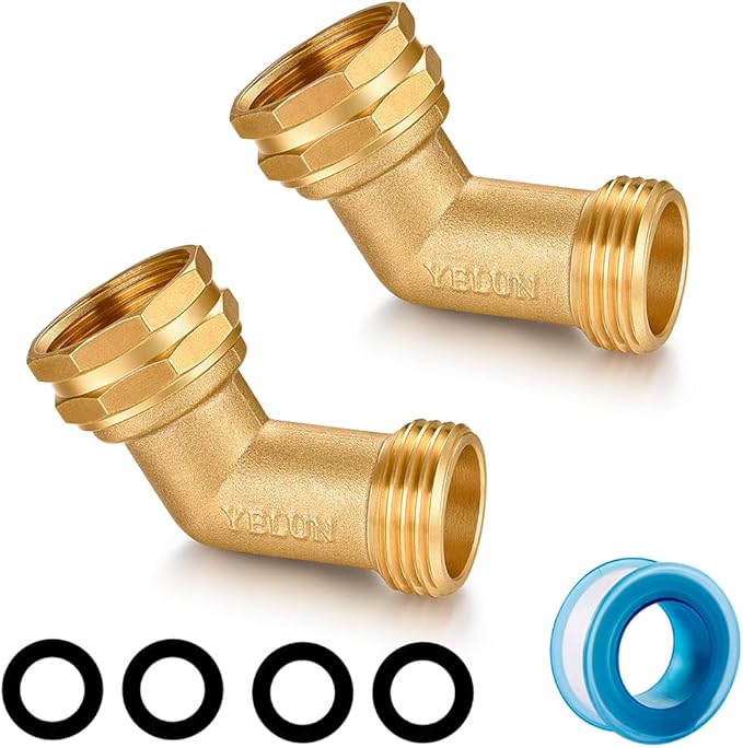 Garden Hose Elbow Connector 45 Degree Solid Brass Pipe Fittings -Eliminates Stress and Strain On RV Water Intake Hose Adapter 3/4" FHT x 3/4" MHT (45 Degree Hose Elbow) - AquaVibe