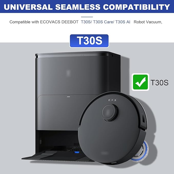 Replacement Accessories Parts Compatible with ECOVACS DEEBOT T30S/ T30s AI/ T30 Care Robot Vacuum Cleaner.（2 Main Brush,6 Side Brushes,6 Hepa Filters,8 Mop Pads,6 dust Bags） - AquaVibe