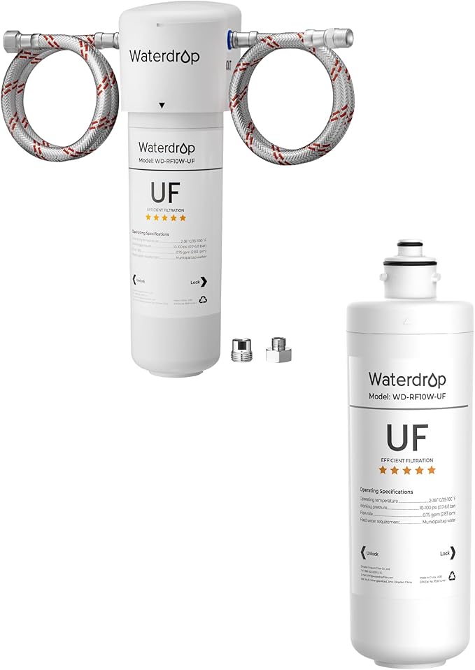 Waterdrop 10UAW-UF 0.01 μm Ultra Filtration Under Sink Water Filter System and Waterdrop RF10W-UF 0.01 Micron Water Filter