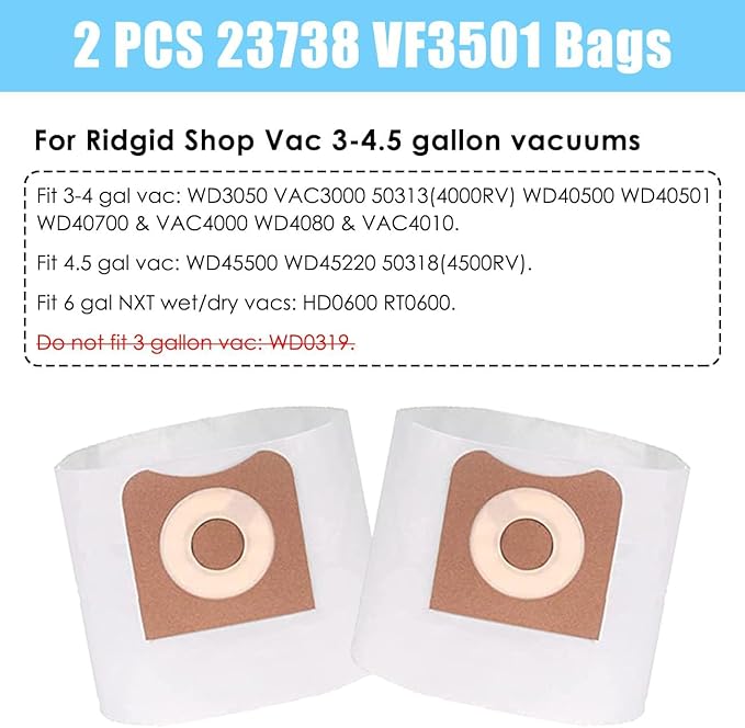 ANBOO 4 Pack VF3500 Replacement Filters for Ridgid Shop Vac 3-4.5 Gallon Wet/Dry Vacuum Cleaners + 2 Pack VF3501 Vacuum Filter Bags Compatible with Shop Vac 3-4.5 Gallon Vacuums - AquaVibe