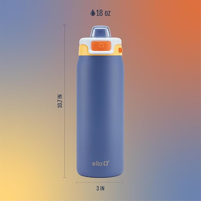 Ello Kids Pop & Fill 18oz Stainless Steel Water Bottle with Quick Fill Technology, Double-Wall Vacuum Insulation, Leak Proof Locking Lid, Sip & Chug, BPA Free, Gifts for Girls Boys, Lighthouse