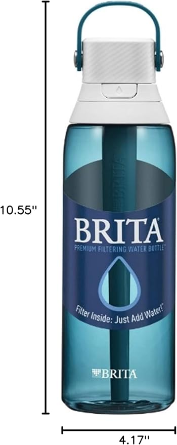 Brita Hard-Sided Plastic Premium Filtering Water Bottle, BPA-Free, Reusable, Replaces 300 Plastic Water Bottles, Filter Lasts 2 Months or 40 Gallons, Includes 1 Filter, Sea Glass - 26 oz.