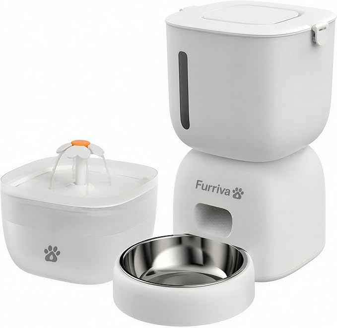 Automatic Cat Feeder and Water Fountain Set - 3L Food Dispenser with Locking Lid, Plug-in/Battery Powered, Programmable Portion Control, up to 4 Meals/Day, 10s Voice Recorder - for Cats and Small Dogs