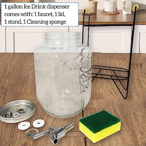 1 Gallon Drink Dispenser Glass Beverage Dispenser With Stand Leak Proof Stainless Steel Faucet Wide Mouth Mason Jar Style Glass Drink Dispenser for Parties