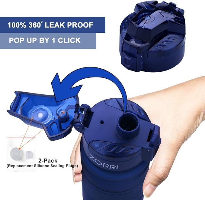 ZORRI Sports Water Bottle, 400/500/700ml/1L, BPA Free Leak Proof Tritan Lightweight Bottles for Outdoors,Camping,Cycling,Fitness,Gym,Yoga- Kids/Adults Drink Bottles with Filter, Lockable Pop Open Lid