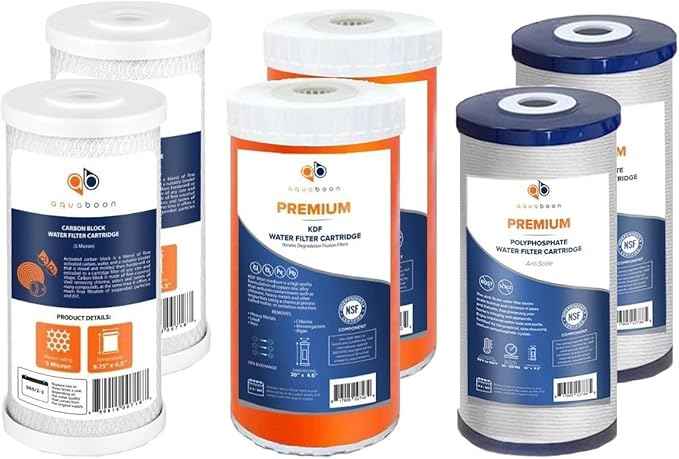 Aquaboon 5 Micron 10 x 4.5 Carbon Block Chlorine Reduction, KDF Heavy Metals Purification Cartrige and Anti-Scale Water Filter - Whole House Water Filter Replacement, 2-Pack