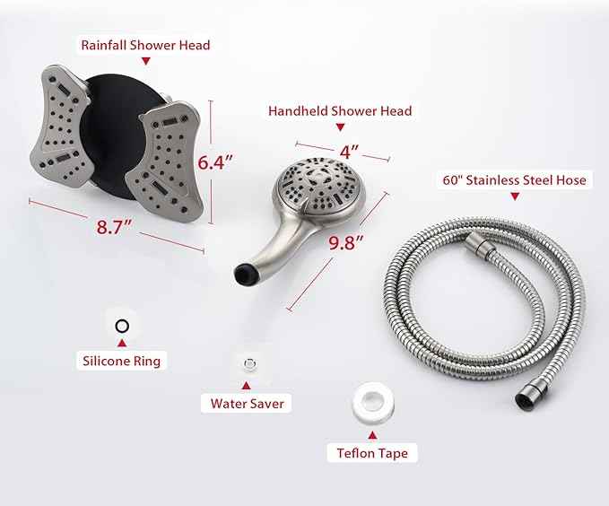 GRICH 2.5GPM Shower Head with Handheld Spray Combo: 2 in 1 Rainfall Shower Heads high pressure & Handheld Shower Head, 9 Spray Modes/Settings Detachable Shower Head with 60 Inch Hose, Nickel