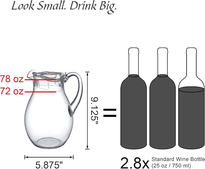 Amazing Abby - Bubbly - 2-Pack Acrylic Pitcher (72 oz), Clear Plastic Water Pitcher with Lid, Fridge Jug, BPA-Free, Shatter-Proof, Great for Iced Tea, Sangria, Lemonade, Juice, Milk, and More