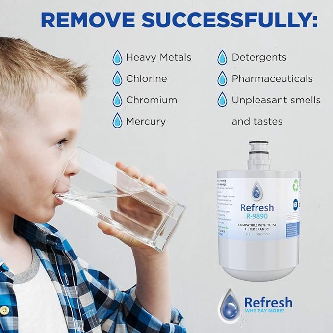 Refresh Replacement Refrigerator Water Filter Compatible with LG LT500P, 5231JA2002A, 5231JA2002A-S, ADQ72910901, ADQ72910902, ADQ72910907 and Kenmore 46-9890 Refrigerator Water Filter (1 Pack)