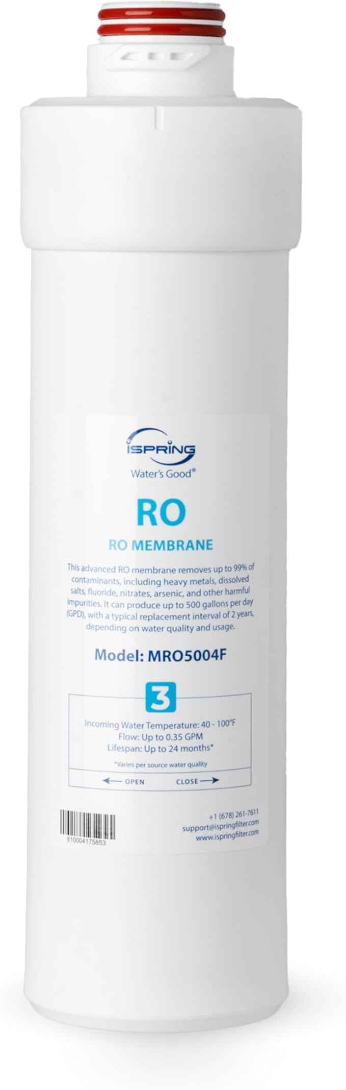 iSpring MRO5004F 3rd-Stage 500 GPD RO Membrane for RO5004F Series Tankless Reverse Osmosis System, Lasts up to 24 Months