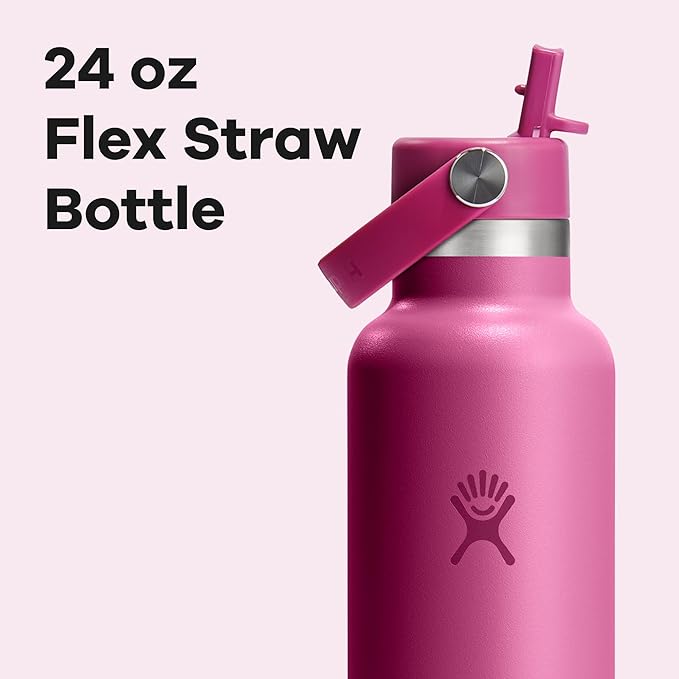 Hydro Flask Water Bottle - Insulated Stainless Steel - Straw Lid, Non Spill, Leakproof 24 Oz Reef Pink