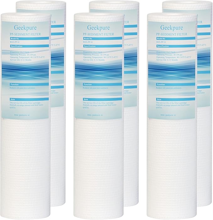 Geekpure 10 Inch PP Sediment Replacement Cartridge for RO Water Filtration- 2.5