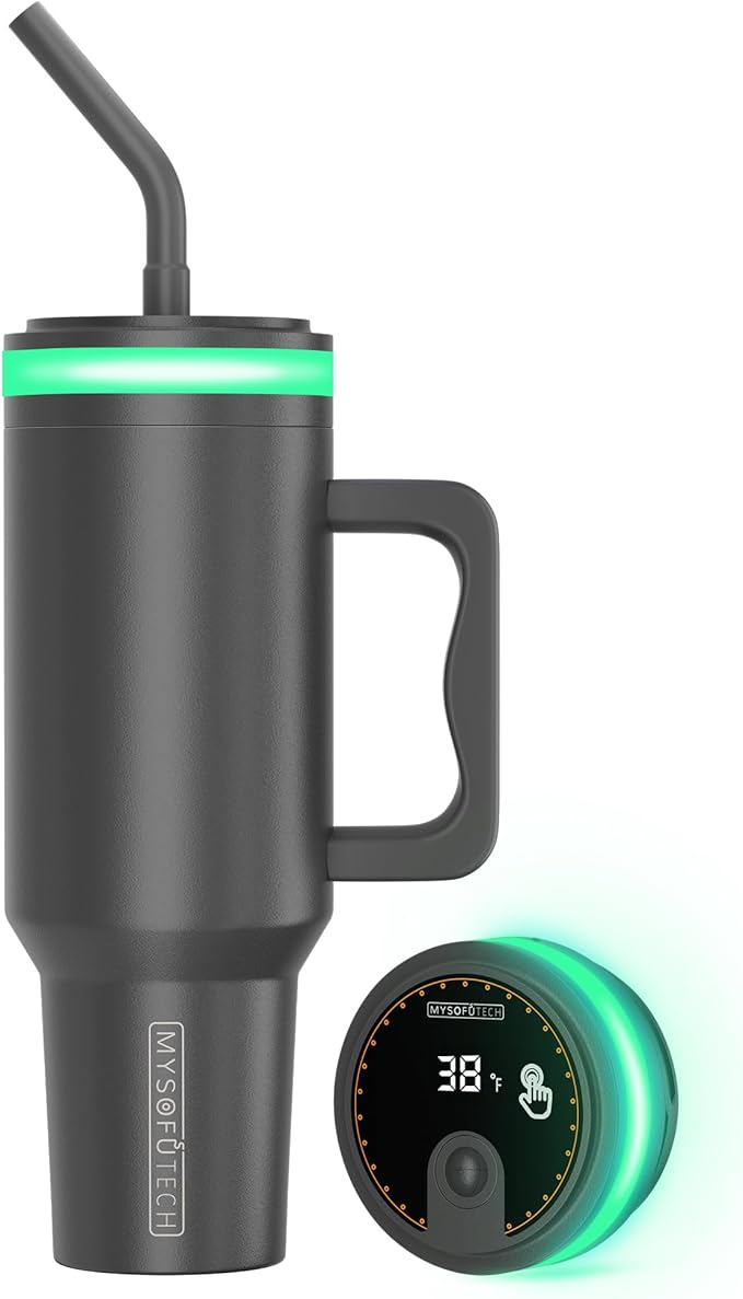 Water Reminder Bottle,USB-C Rechargeable,RGB LED Lights Around the Lid,40oz,Insulated Stainless Steel，Ideal Gift for Valentine‘s Day(Charcoal)