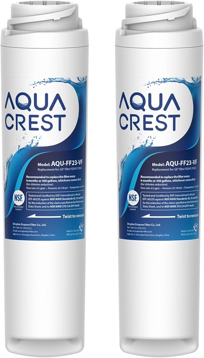 AQUA CREST FQSVF FQSVN NSF/ANSI 401 Certified, Replacement for GE FQSVF, FQSVN, FQSLF, GXSV65R, Reduces PFAS, PFOA/PFOS, Model No.AQU-FF23-VF (2 Pack)