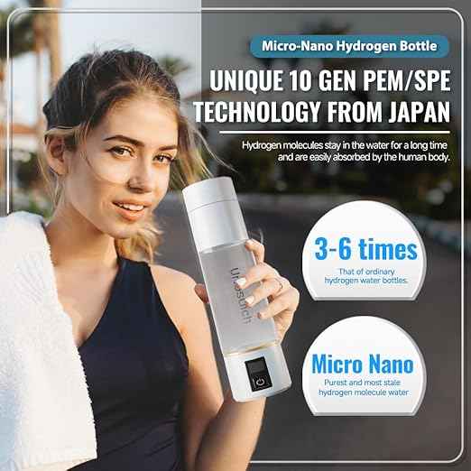 Hydrogen Water Bottle Generator - Up to 5000PPB High Concentration, SPE & PEM Tech for Pure Hydrogen, Portable Rechargeable Ionizer for Travel & Home, Healthy Antioxidant Gift