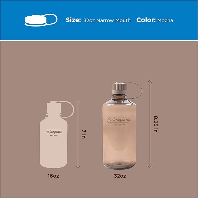 Nalgene 32 oz Narrow Mouth Water Bottle | BPA-Free, Durable & Leak Proof, Lightweight Bottle for Gym, Office & Travel, Mocha
