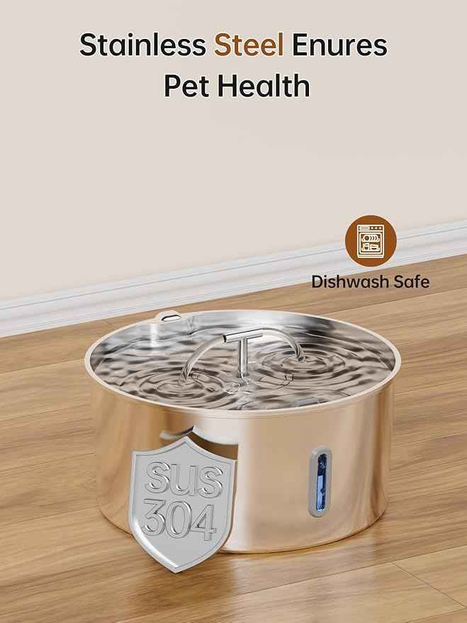 Dog Water Fountain for Large Dogs, 7L/236oz/1.8G Stainless Steel Dog Fountain, Large Automatic Pet Drinking Bowl Dispenser with Quiet Pump, Multiple Filtration, Dual-Stream for Cats and Dogs Indoor