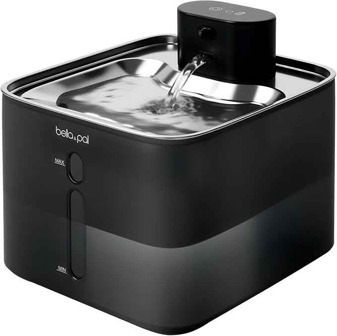 BELLA & PAL Wireless Cat Water Fountain: 4.2L/142oz Stainless Steel, 5000mAh Rechargeable Battery, Smart Motion Sensor, Quiet Integrated Pump, Easy to Clean, Mult-Pet Water Dispenser