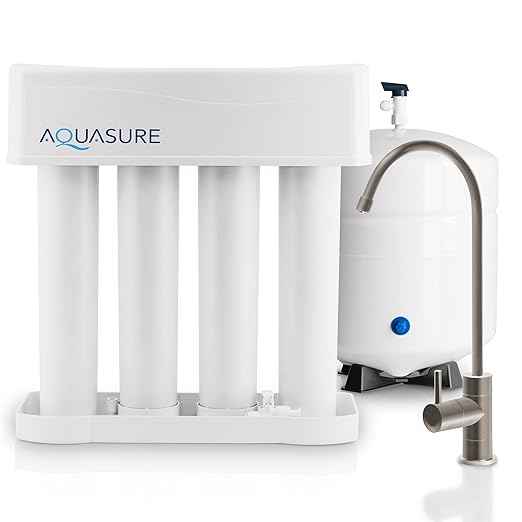 Aquasure Premier 4-Stage RO Reverse Osmosis Under Sink Drinking Water Filtration System | Removes 99% of Contaminants | 75 GPD, Leak-Proof, Quick Change Filters, with Tank & Brushed Nickel Faucet