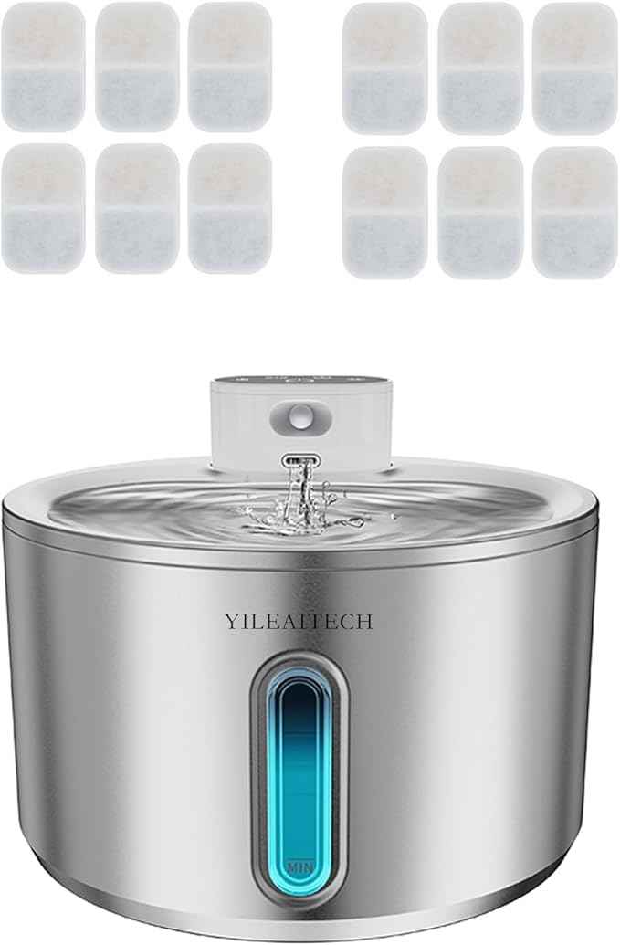 Wireless Cat Water Fountain Stainless Steel, 135oz/4L Cat Fountain, Battery Operated, Cordless Pet Water Fountain for Cats & Dogs with Motion Sensor, Ultra Quiet Pump, 12 Filters (SS, 4L)