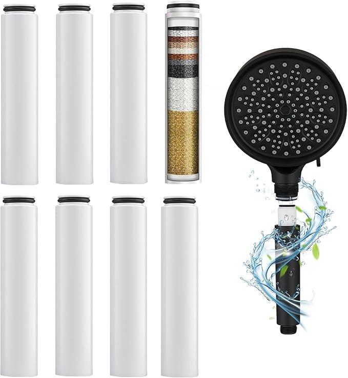 Shower Filter Cartridges Compatible with Cobbe, Water Softener Filters Beads, Eliminates Chlorine & Prevents Dry, Itchy Skin (8 count)