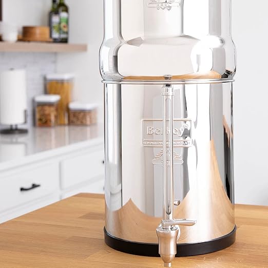 Big Berkey Gravity-Fed Water Filter System with 2 Black Berkey Elements Plus Deluxe 7" Stainless Steel Water View Spigot