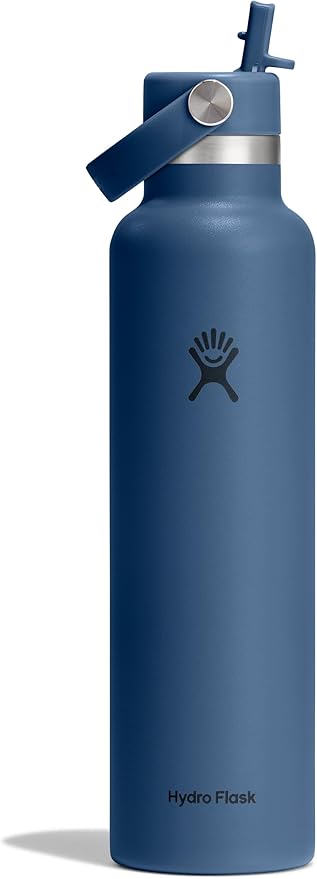 Hydro Flask Water Bottle - Insulated Stainless Steel - Straw Lid, Non Spill, Leakproof in 24 Oz Harbor Blue