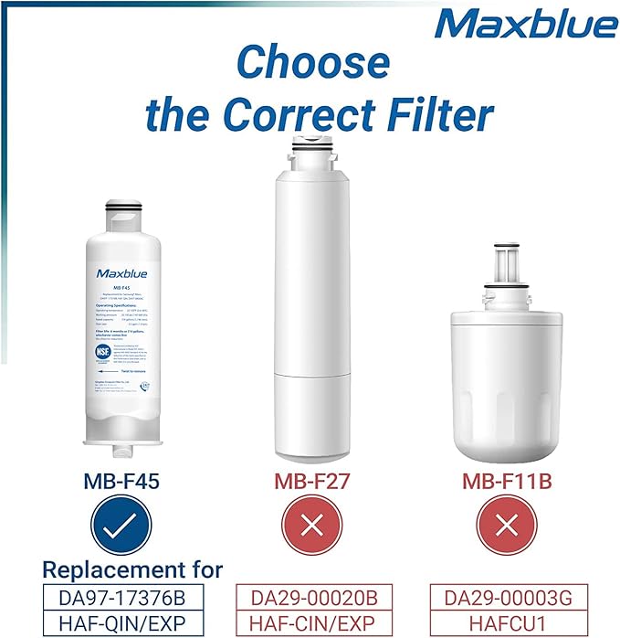 Maxblue DA97-17376B Refrigerator Water Filter, Compatible with Samsung® HAF-QIN/EXP, DA97-08006C, HAF-QIN, RF28R7201SR, RF28R7351SG, RF23M8070SR, MB-F45, 3 Filters