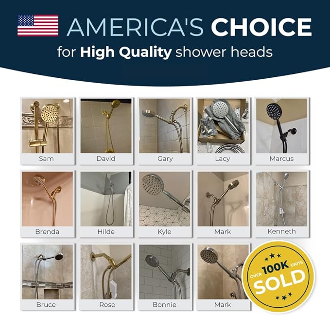HammerHead Showers® Solid Metal Handheld Shower Head with Hose and Brass Holder - POLISHED BRASS - 2.5 GPM High Pressure Shower Heads with Adjustable Shower Wand Bracket - 6ft Flexible Extension