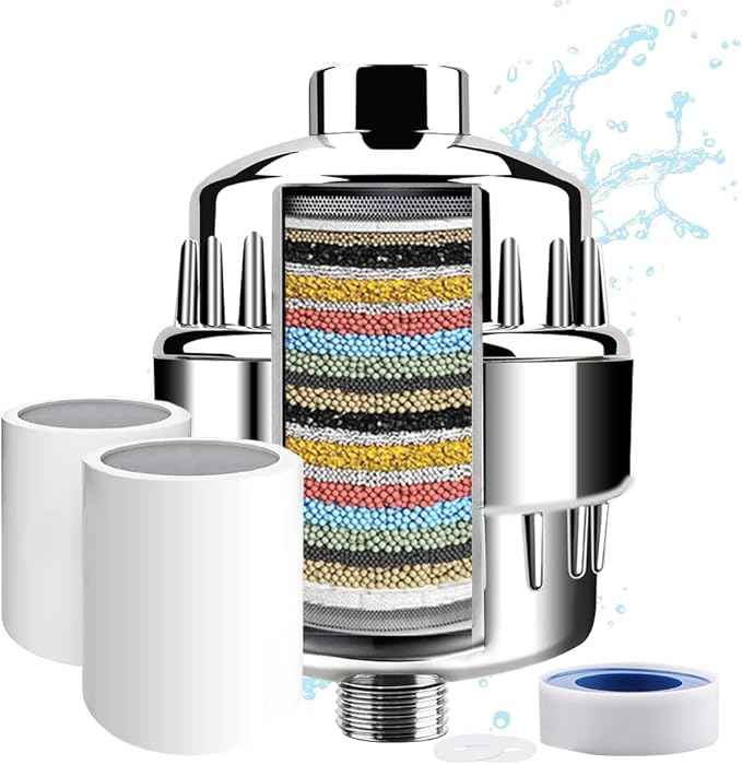 Shower Filter, 20 Stage Shower Head Filter for Hard Water, Latest Advanced Shower Head Filters, with 3 Filter Cartridges, for Removing Chemicals, Chlorine, Pesticides and More（Chrome）