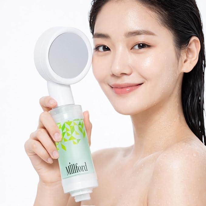 Vitamin C Shower Filter - Korean Purifier for Hard Water, Removes 99% Chlorine & Impurities, Natural Shower Infuser Detox, Deep Cleansing for Skin & Hair Hydration Boost (Green Tea Scent)